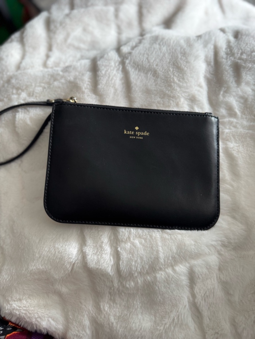 kate spade Black Leather Wristlet with Gold Logo